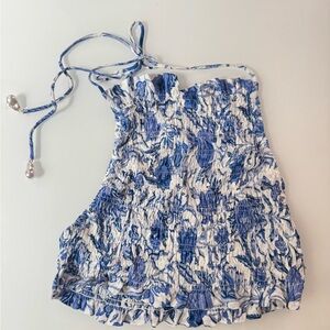 Olivaceous Blue and White Floral Top